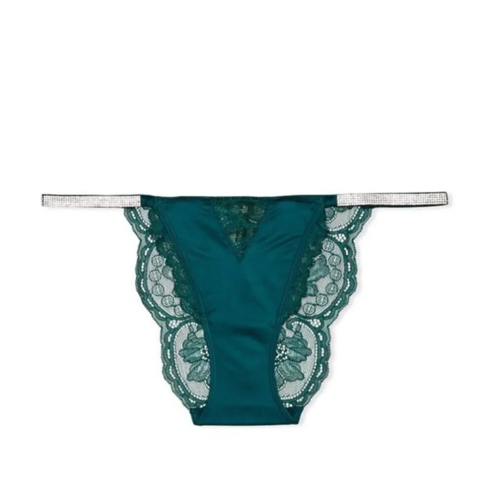 VERY SEXY‎ Shine Strap Lace Cheeky Panty Small Green Crystal Waist Band Shimmer